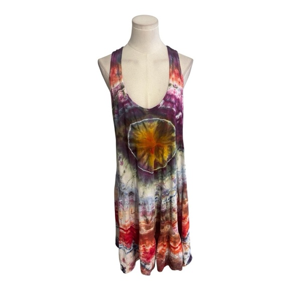 Colorful Tie-Dye Sleeveless Midi Dress Concert Festival 70’s Party Sz M Handmade - Picture 3 of 6
